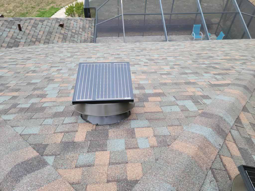 A Solar Attic Fan Overlooking a Pool