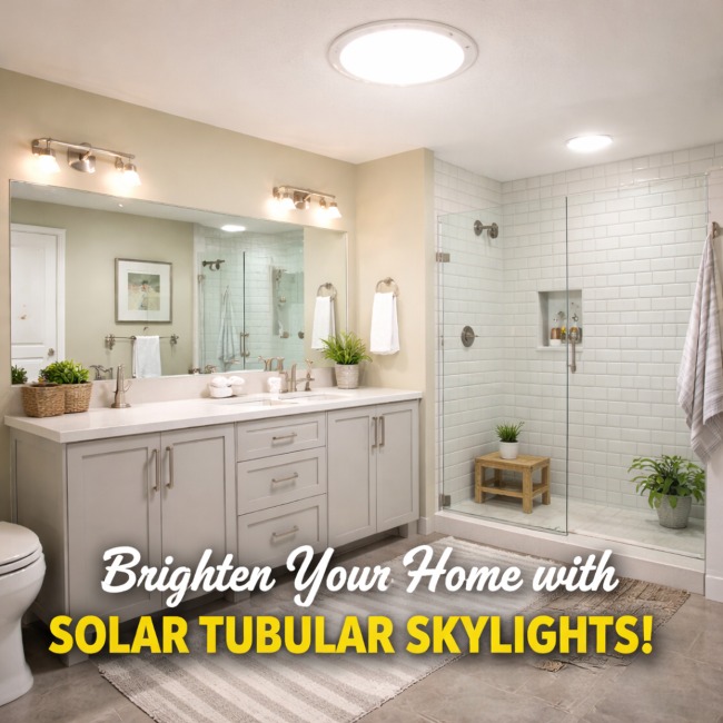 A Modern White Bathroom lit with Solar Tubular Lights